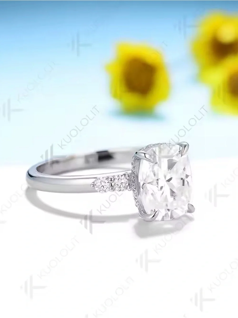3 ct Kuololit Moissanite elongated cushion cut ring size 8 - Picture 11 of 14